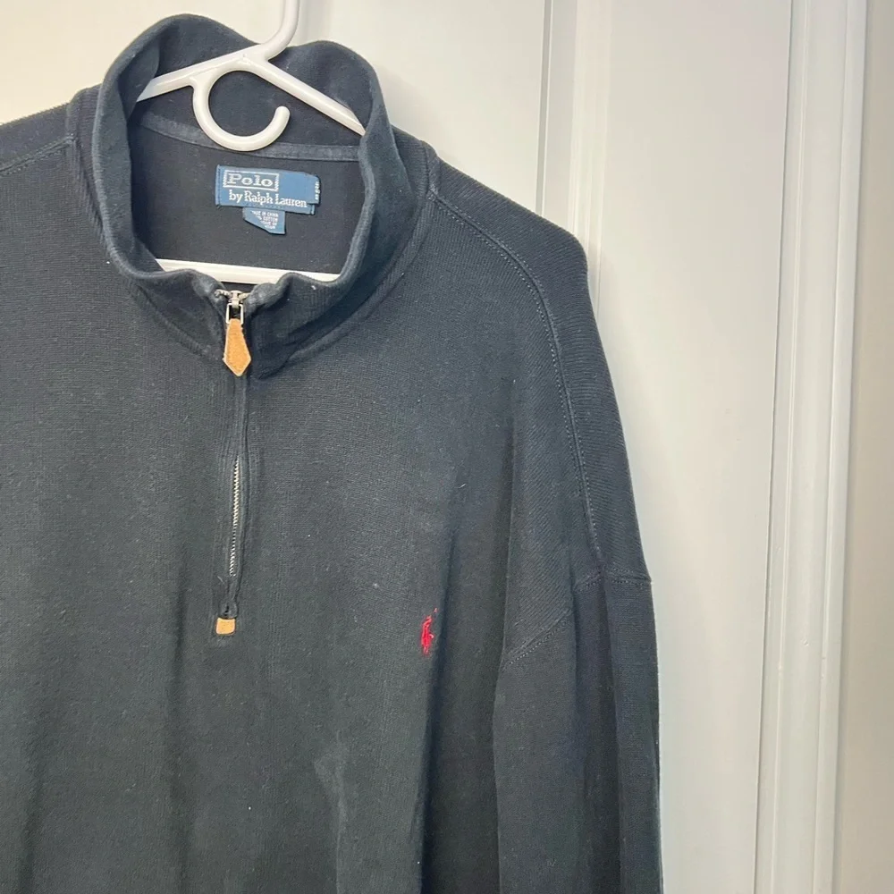 POLO RALPH LAUREN Mens Black Sweater Sz 3XB BIG 1/4 Zip Pullover VTG
